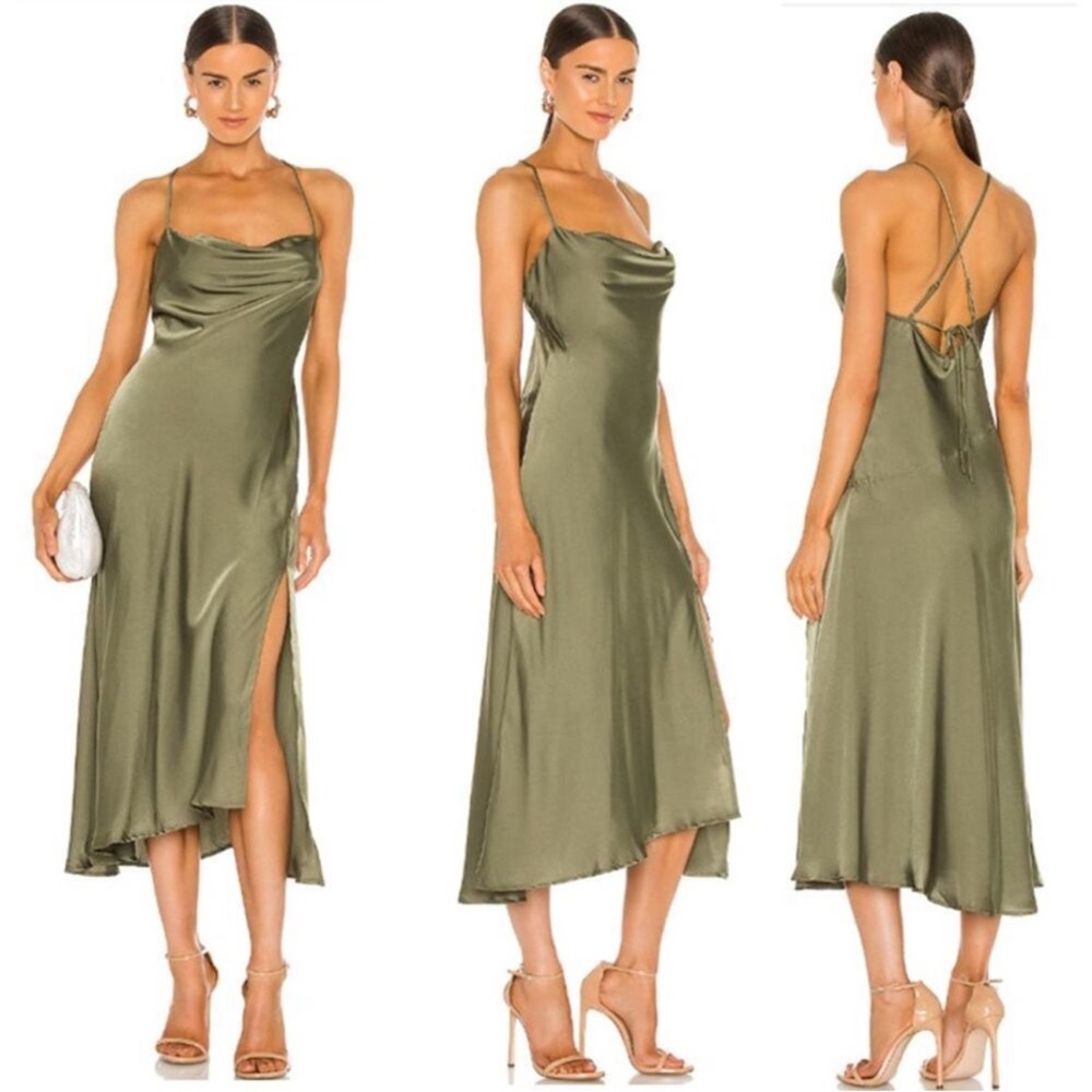Astr Gaia Olive Satin Backless Dress